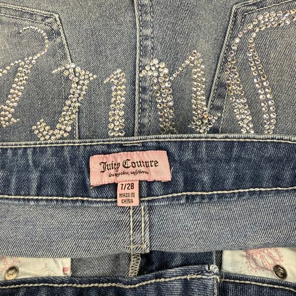 Juicy Couture Jeans Women's 7/28 Blue Lunita Wide Leg Rhinestone Logo Flare NWT - Picture 8 of 14